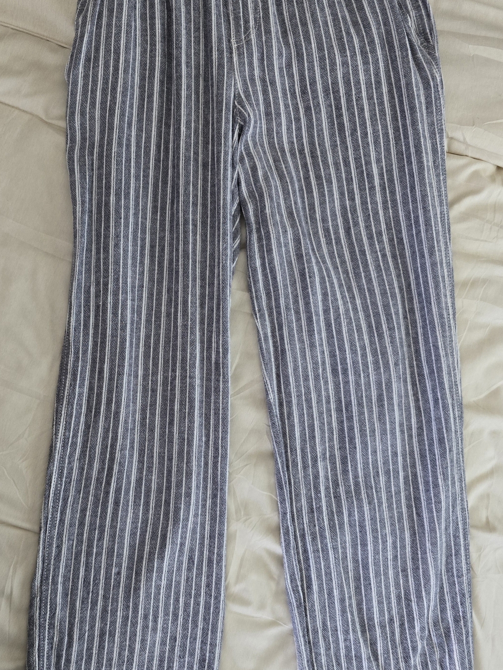 Briggs Coastal Linen Pants Blue/White Striped Vacation Lightweight Wide Leg EUC